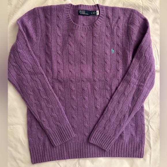 Polo Ralph Lauren purple cable knit wool cashmere blend sweater size Large NWOT - Picture 1 of 2